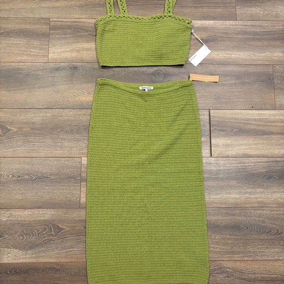 Reformation Max Open Knit Two Piece in Green, Organic Cotton, NEW WITH TAGS - Picture 1 of 7